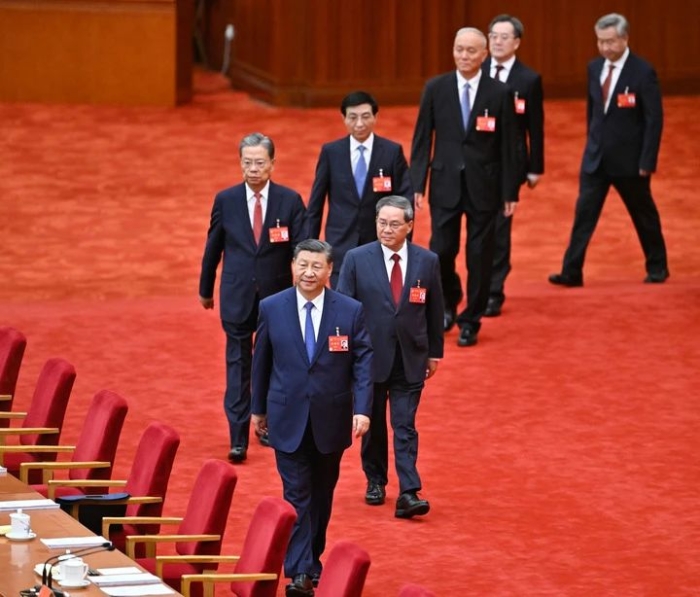 中国共产党第二十届中央委员会第三次全体会议,于2024年7月15日至18日在北京举行。这是习近平、李强、赵乐际、王沪宁、蔡奇、丁薛祥、李希等步入会场。新华社记者 岳月伟 摄 中国共产党第二十届中央委员会第三次全体会议,于2024年7月15日至18日在北京举行。这是习近平、李强、赵乐际、王沪宁、蔡奇、丁薛祥、李希等步入会场。新华社记者 岳月伟 摄