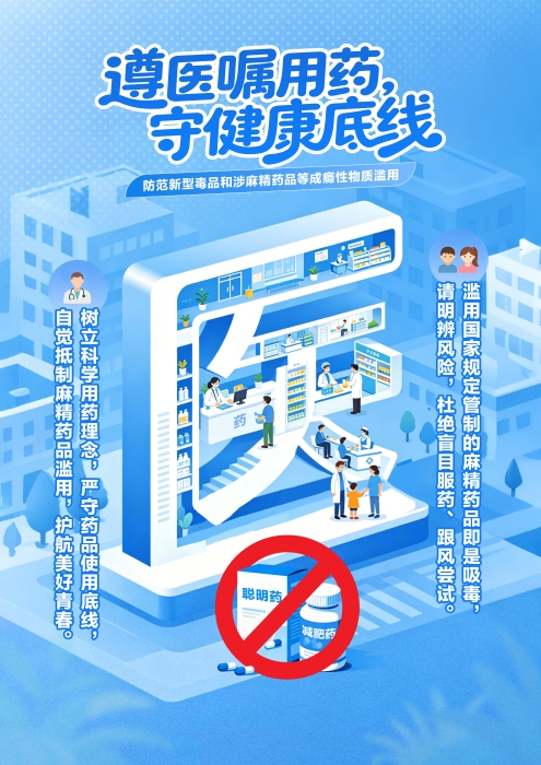 “医食住行”，护航青春（防范青少年药物滥用海报）-医